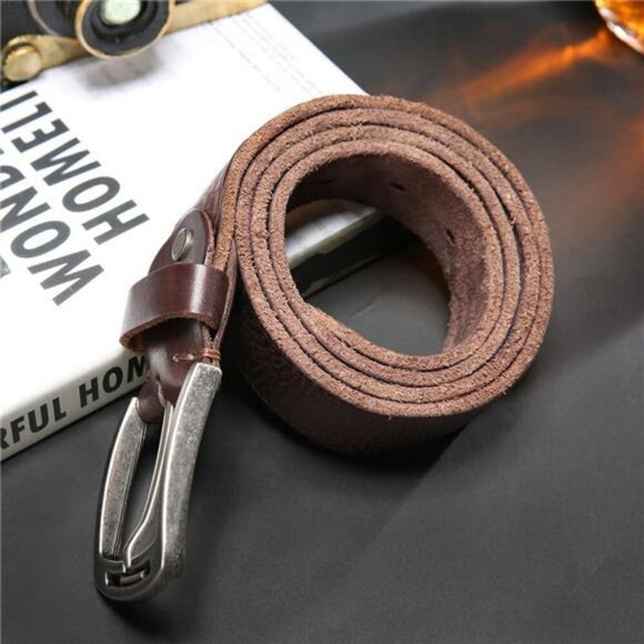 Mens Italian Leather Belt Brown Adjustable Waist Casual Dress Work Buckle - Picture 3 of 7